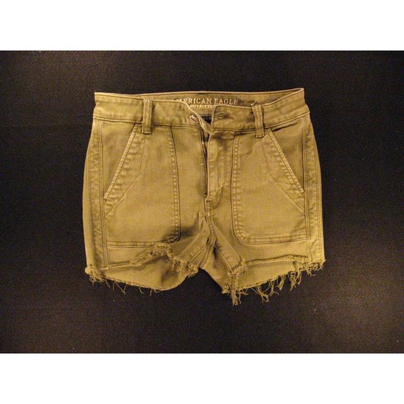 American Eagle CUTOFF JEAN SHORTS Womans Tag 6 27 measured HI-RISE Green Stretch - Picture 1 of 10